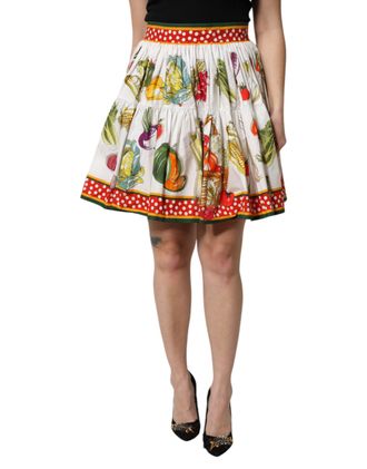 Dolce & Gabbana Multicolor Vegetable Print Short Poplin Mini Womens Skirt