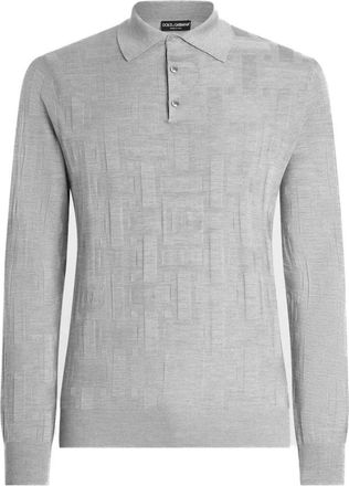 Dolce & Gabbana Zijden poloshirt met jacquardlogo - Heren - Polos - Grijs - L - Tops