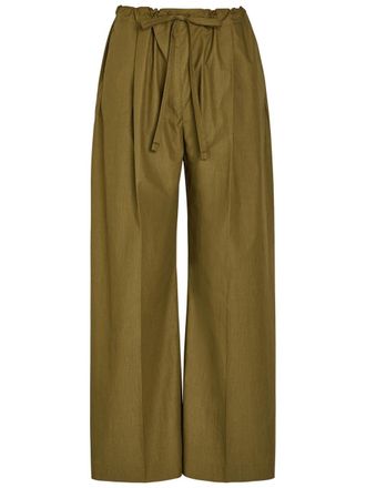Another Tomorrow Drawstring Straight-leg Cotton-poplin Trousers - Dark Green - S (UK8-10 / S)