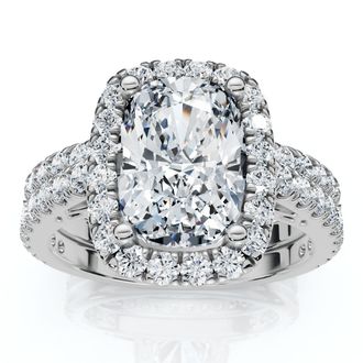 Pompeii3 Ceritified 2.90Ct Cushion Diamond Engagement Ring Set 14k Gold or Pt Lab Grown