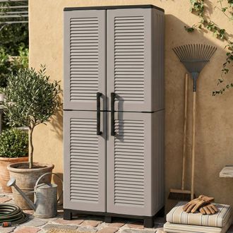 Dmora Dmora Armario Para Exteriores O Interiores Multiusos, Estantes De Polipropileno M&oacute;viles Y 3 Ajustes, 100% Made In Italy, 68x37h169 Cm, Color Gris