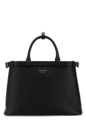 Prada Black logo-plaque leather tote
