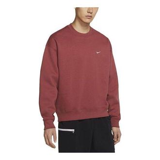Nike Mens Nike Lab Fleece Crew Solid Color Plush Stay Warm Sports Round Neck Pullover Red DA0318-661
