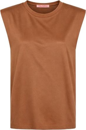 Valentino Garavani Padded-Shoulder Cotton Top Beige 4B3Mg22M8Gg_0Bg