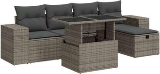 vidaXL Vidaxl - Set De Muebles De Jard&iacute;n 6 Pzas Y Cojines Rat&aacute;n Sint&eacute;tico Gris