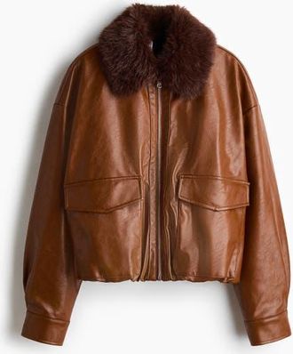 H&M Fluffy-collared Jacket in Brown at Nordstrom, Size Xx-Large