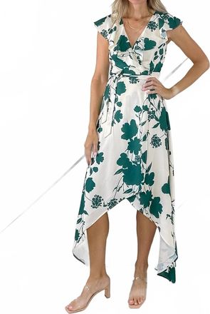 Soieblu Fern Wrap Midi Dress In Green Flower