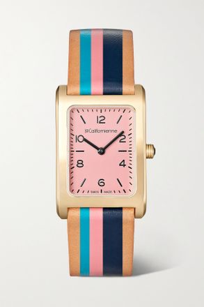 La Californienne Orologio 24 Mm Placcato Oro Con Cinturino In Pelle A Righe Daybreak