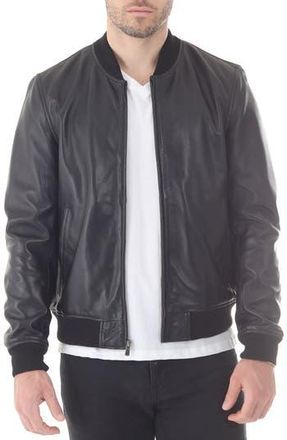 Missani Le Collezioni Lambskin Leather Baseball Jacket in Black at Nordstrom Rack, Size Large