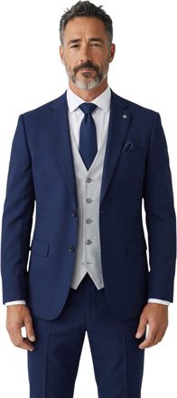 PAUL ANDREW Belmont Navy 3 Piece Suit with Silver Textured Waistcoat for Proms and Races