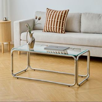 Nordlys Mesa de centro rectangular en metal y vidrio templado transparente