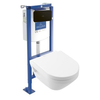 Villeroy & Boch Pack Inodoro Suspendido Sin Reborde Villeroy&boch Architectura Twistflush [e&sup3;] Redondo + Bastidor De Instalaci&oacute;n Suelo Y Pared + Placa Negra
