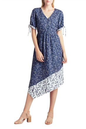 Kensie Asymmetrical Hem Dress In Nostalgic Blooms