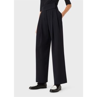 Emporio Armani Womens Emporio Armani More Self Love Slogan Wide Leg Trousers in Navy Blue - Size 6 UK