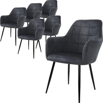 ECD Germany Ecd Germany - 6x Juego Sillones De Comedor - Gris Oscuro - Asiento Terciopelo - Patas De Madera Refuerzo De Acero - Estilo Vintage - Asientos Modernos