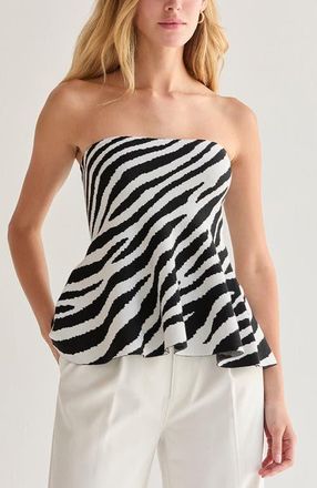 Crescent Zebra Print Jacquard Knit Peplum Top in White/black at Nordstrom, Size X-Small