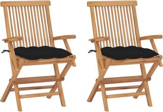 vidaXL Vidaxl - Sillas De Jard&iacute;n 2 Uds Madera Maciza De Teca Con Cojines Negros