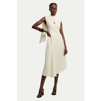 Karen Millen Tailored Linen Wrap Maxi Dress in Ivory at Nordstrom, Size 12