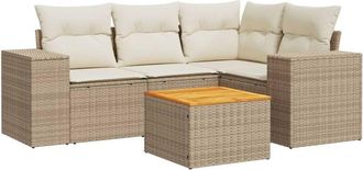 vidaXL Vidaxl - Juego De Sof&aacute;s Jard&iacute;n Con Cojines 5 Pzas Rat&aacute;n Sint&eacute;tico Beige