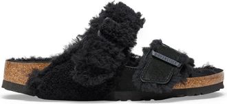 Birkenstock Split Teddy Parts Rivet Su&egrave;de Leren/Bont Sandalen - Zwart - Dames - Sandalen - Zwart - 38 EU - Su&egrave;de - Schoenen