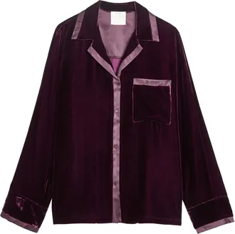 Forte_Forte Forte_forte Satin-trim Velvet Shirt - Burgundy - 3 (UK 12 / M)
