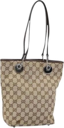 Gucci Pre-owned Shoulder Bags, female, Beige, Size: ONE SIZE Pre-owned Canvas Shoulder Bag
