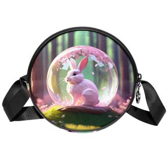 Generic Circle Crossbody Bag for Women, Rabbit Crystal Ball Small Sling Bag Daypack with Zipper Adjustable Shoulder Straps Casual Ladies Girls Round Purse