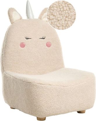 Beliani Sill&oacute;n Infantil Animal Tapicer&iacute;a Boucl&eacute; Dise&ntilde;o Muebles Para Ni&ntilde;os Moderno Forma Unicornio Beige Claro Lulea