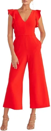 Rachel Roy Kate Ruffle Sleeve V-Neck Jumpsuit in Rio Red at Nordstrom, Size Xx-Large