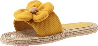 Generic LOSVIP Slippers for Women Ladies Flip Flops Open Toe Flowers Summer Sandals Casual Shoes Flip Flop Wedge Sandals for Women (Yellow, 5)