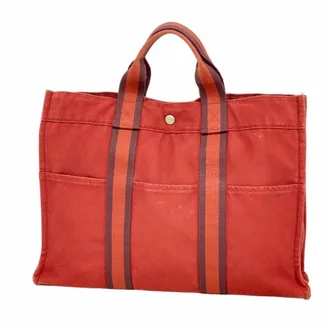 Herm&egrave;s Red Color Canvas Tote Bag (Pre-Owned)