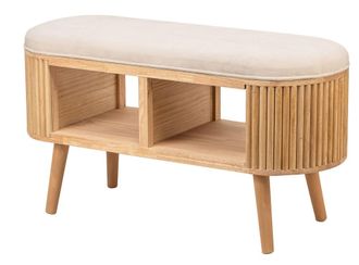 Nordlys Banco en madera y terciopelo beige