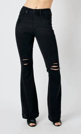 Judy Blue High Waist Tummy Control Destroy Flare Jeans In Black