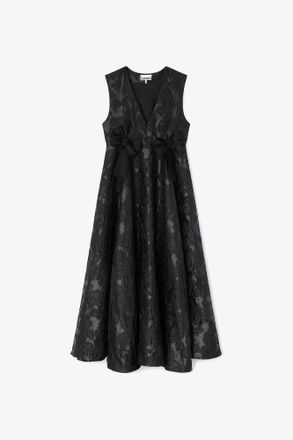 Ganni Satin Cloque Long Dress - Size 8/10 Black