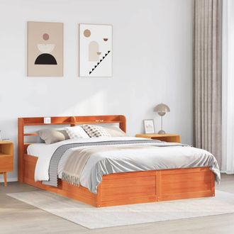 Berkfield Home Sleek Bed Frame with Headboard Wax Brown 135x190 cm Double Solid
