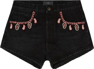 Alanui Inner Energy embroidered denim shorts - women - Cotton/glass/Cotton - 29 - Black