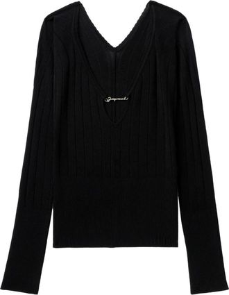 Jacquemus Le Haut Pralu Top - Dames - V-hals truien - Zwart - M - Polyester - Truien & Vesten