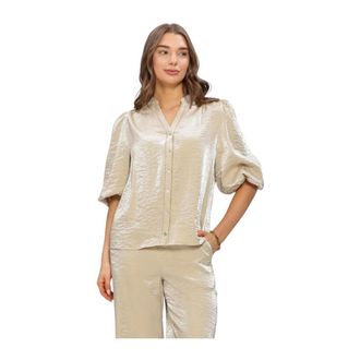 Nukus Nukus - Rosie Blouse Shiny - Dames - Blouses & Shirts - Beige - Maat: XS Poliester