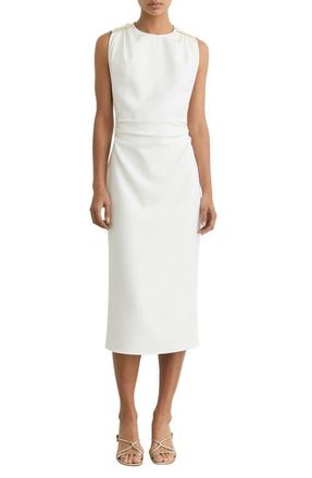 Reiss Bronte Ruched Sleeveless Midi Dress in Ivory at Nordstrom, Size 12 Us
