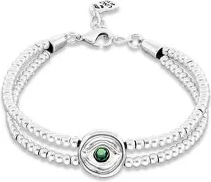 UNOde50 Double Silver-Plated Ball Bracelet with Eye Detail and Green Crystal at Nordstrom, Size Medium