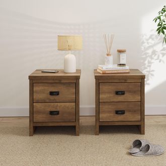 GFW Boston 2 Drawer Bedside Table Pair in Light Oak