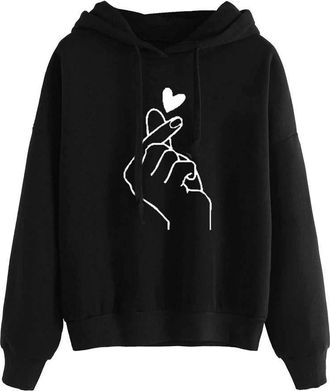 Generic WomenS Hoodies Long Sleeve Cute Anime Heart Print Sweatshirt Soft Loose Comfort Hoodies With Drawstring Hooded Sweater Kawaii Pullover Plain Fashion C