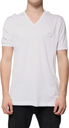 Dolce & Gabbana White Logo V-neck Short Sleeve Mens T-shirt
