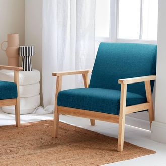Sweeek Scandi-style Wood Frame Upholstered Armchair in Duck Egg Blue