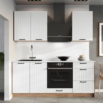 Vicco Cocina Para Solteros Fame-line, Blanco Casa De Campo/roble Dorado, 190 Cm, Et Antracita, Vicco