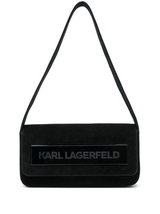 Karl Lagerfeld IKON K medium Flap suede shoulder bag - Black