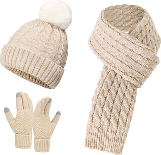 Generic Womens Hat Scarf and Gloves Set Winter Knitted Ladies Fuzzy Socks Thermal Warm Leopard Print Chiffon Fashion Cold Weather Outdoors Windproof Woolen Gl