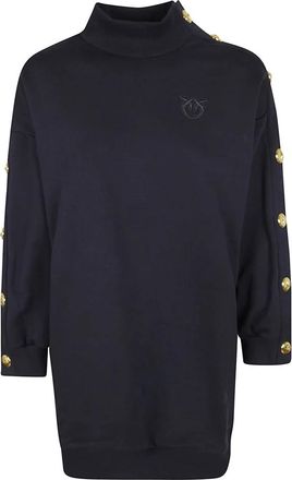 Pinko Buttoned Fleece Maxi Sweater - Dames - Korte kleedjes - Blauw - 2XS - Katoen - Kleedjes