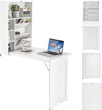 Costway Costway - Escritorio Plegable De Pared, Estantes Ajustables, Mesa Plegable Pared Para Ordenadores Port&aacute;tiles Que Ahorra Espacio, Mesa Plegable De Come