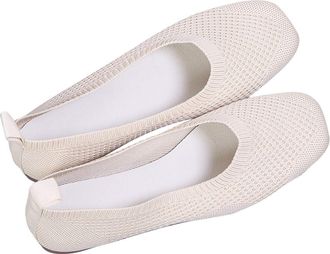 Generic Womens Slip On Shoes Comfortable Knitted Pumps Shoes Solid Color Casual Breathable Lightweight Classic Ballet Flats Work Leisure White